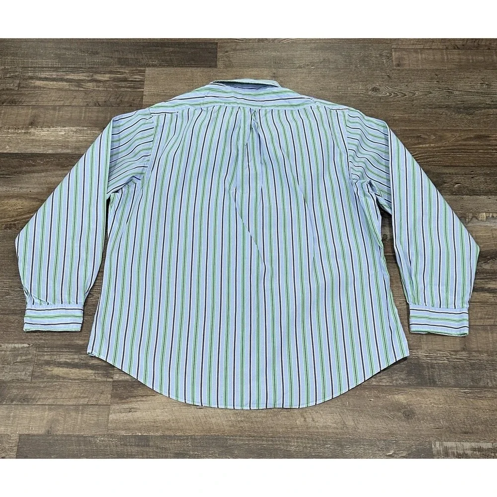 Polo Ralph Lauren Mens Custom Button Up Down Shirt Blue Green Striped‎ 17 34/35